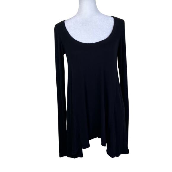 Free People XS Flowy January Long Sleeve Top Ribbed Raw Hem Black Casual Soft - Picture 3 of 15